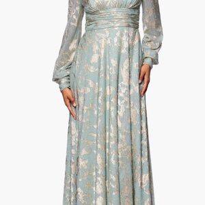 Betsy & Adam Teal and Silver Patterned Maxi Dress